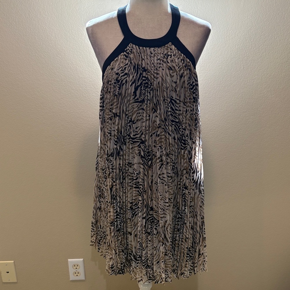 Guess Beige and Black Pleated Halter Mini Dress